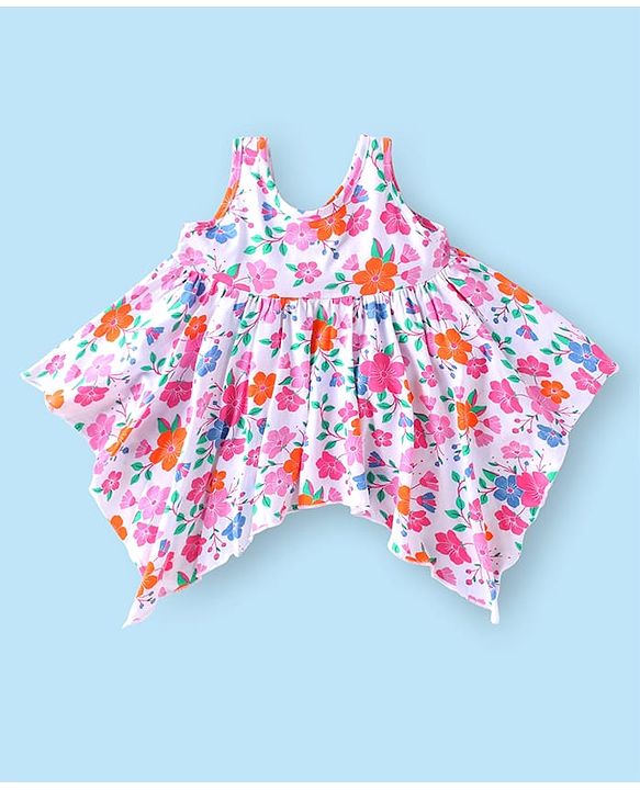 Babyhug Single Jersey Knit Sleeveless Top & Leggings Set with Floral Print & Bow Applique - Pink & White