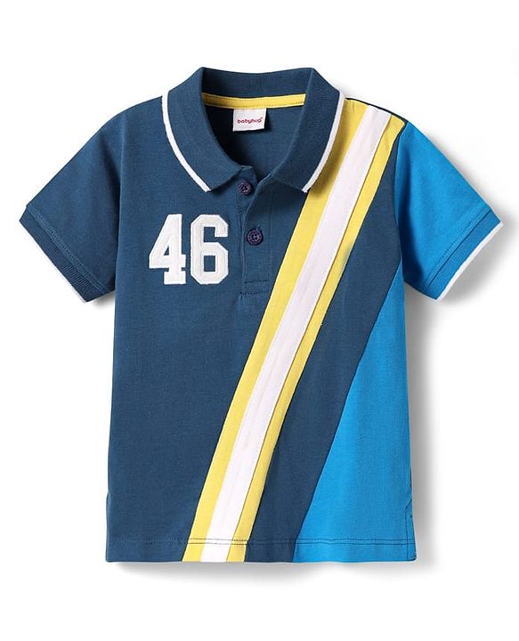 Babyhug Cotton Knit Half Sleeves Cut & Sew Polo T-Shirt With Number Patch Detailing - Navy Blue