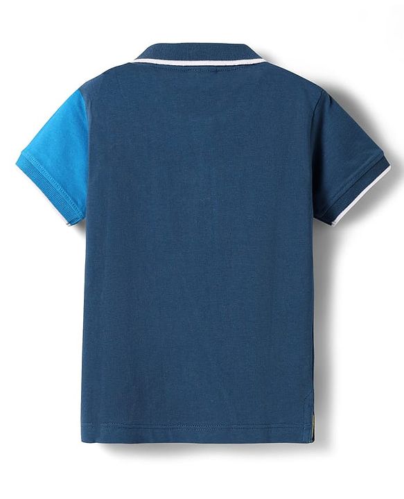 Babyhug Cotton Knit Half Sleeves Cut & Sew Polo T-Shirt With Number Patch Detailing - Navy Blue