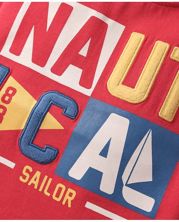 Babyhug Cotton  Knit Half Sleeves T-Shirt With Nautical Text Print - Red