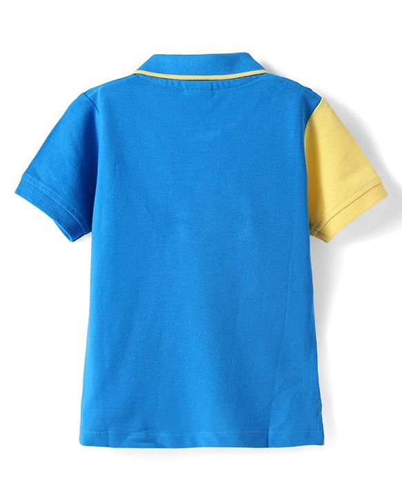 Babyhug Cotton Knit Half Sleeves  Cut & Sew Polo T-Shirt With California Text Print - Blue & Yellow
