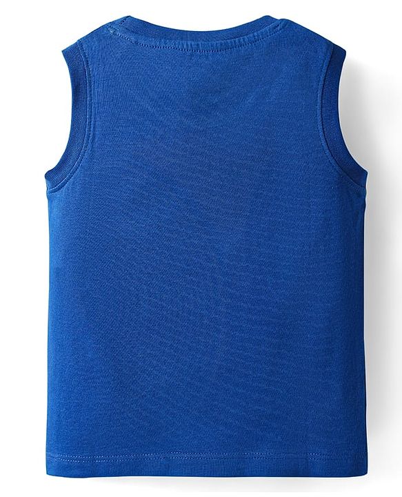 Babyhug Cotton Knit Sleeveless Tank T-Shirt With Pacific Island Text Print- Navy Blue