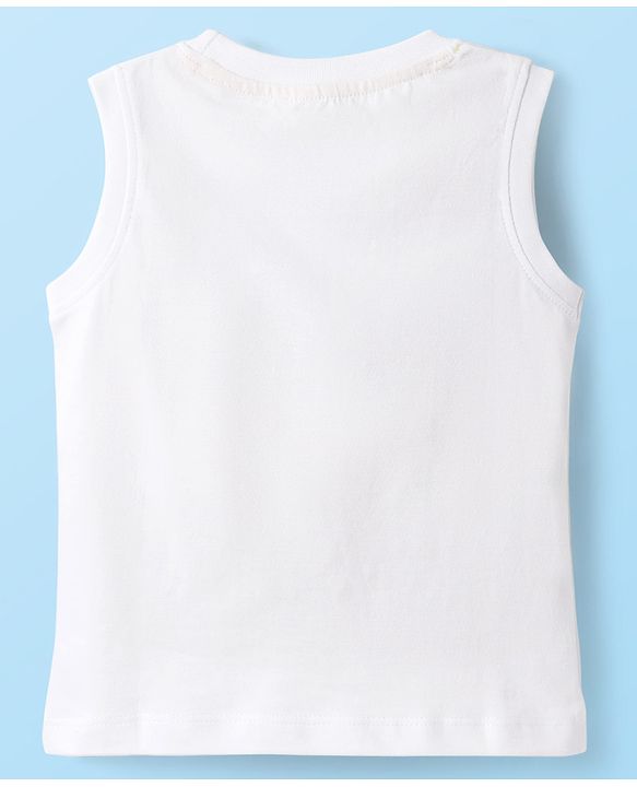 Babyhug Cotton Knit Sleeveless Tank T-Shirt With Los Angeles Text Print - White