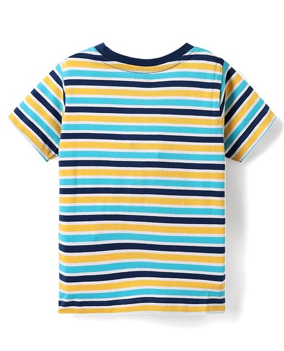 Babyhug Cotton Knit Half Sleeves T-Shirts with Tropical Theme Print & Stripes Pack of 3 - Navy & Aqua Blue