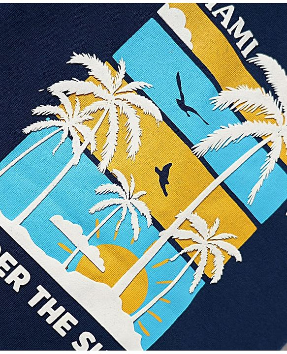 Babyhug Cotton Knit Half Sleeves T-Shirts with Tropical Theme Print & Stripes Pack of 3 - Navy & Aqua Blue