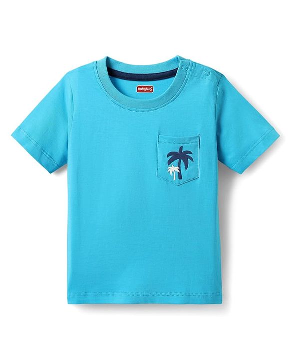 Babyhug Cotton Knit Half Sleeves T-Shirts with Tropical Theme Print & Stripes Pack of 3 - Navy & Aqua Blue