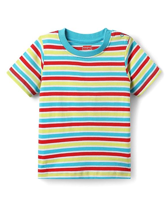 Babyhug Cotton Knit Half Sleeves T-Shirts with Dino Print & Stripes Pack of 3 - Navy Blue & Red