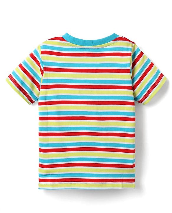 Babyhug Cotton Knit Half Sleeves T-Shirts with Dino Print & Stripes Pack of 3 - Navy Blue & Red
