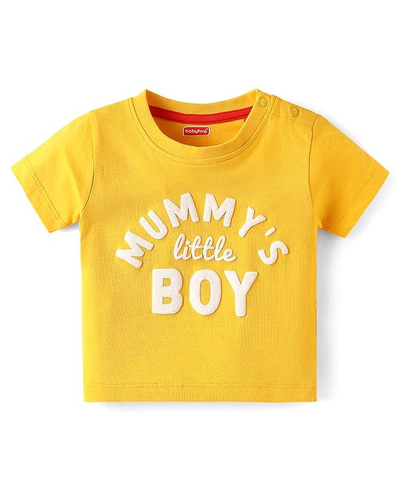 Babyhug Cotton Knit Half Sleeves T-Shirts with Text Print & Stripes Pack of 3 - Yellow Blue & White