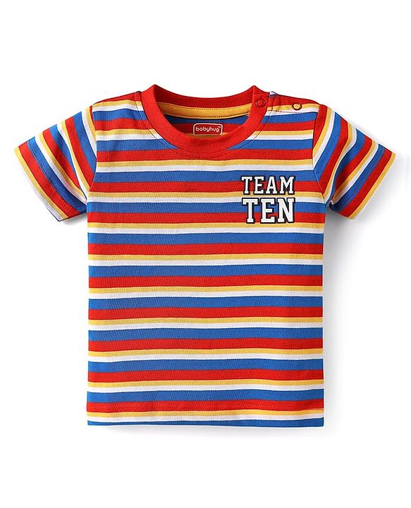 Babyhug Cotton Knit Half Sleeves T-Shirts with Text Print & Stripes Pack of 3 - Yellow Blue & White