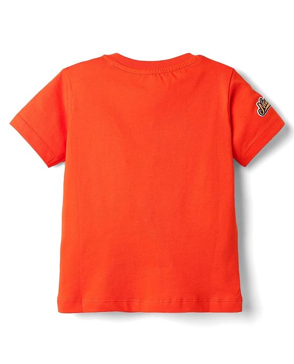 Babyhug Cotton Knit Half Sleeves T-Shirts With Badge Detailing & Happy Time Text Print - Orange