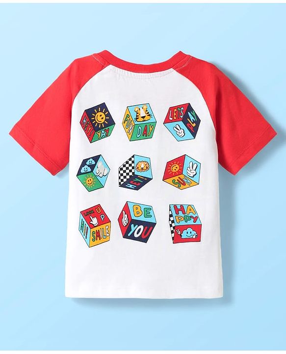 Babyhug Cotton Knit Half Raglan Sleeves T-Shirt With Fun Day Front & Back Text Print - Red & White