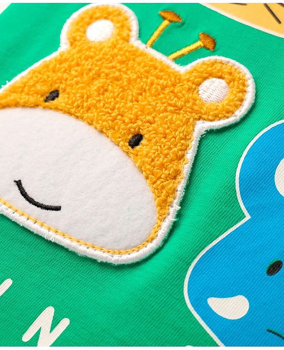 Babyhug Cotton Knit Half Sleeves T-Shirt with Animal Print & Patch Detailing - Green