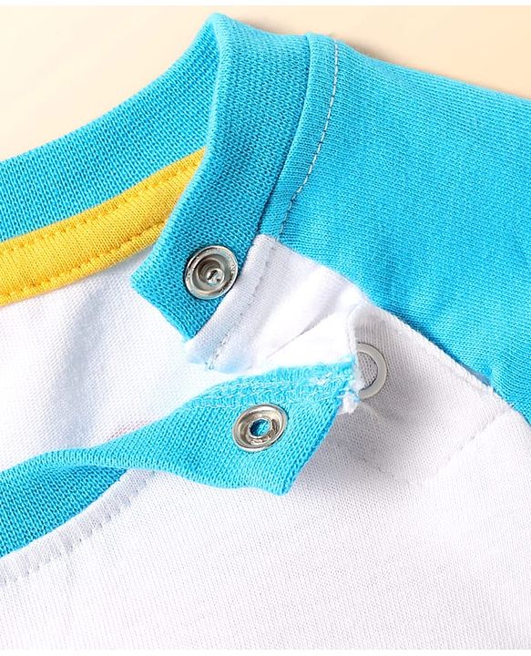 Babyhug Cotton Knit Half Raglan Sleeves Oversized T-Shirt With Lets Play Embroidery Text Print -Light Blue & White
