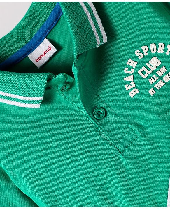 Babyhug Cotton Knit Half Sleeves Cut & Sew Polo T-Shirt With Beach Sport Print - Light Green