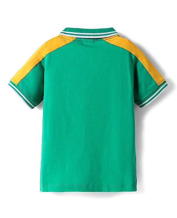 Babyhug Cotton Knit Half Sleeves Cut & Sew Polo T-Shirt With Beach Sport Print - Light Green