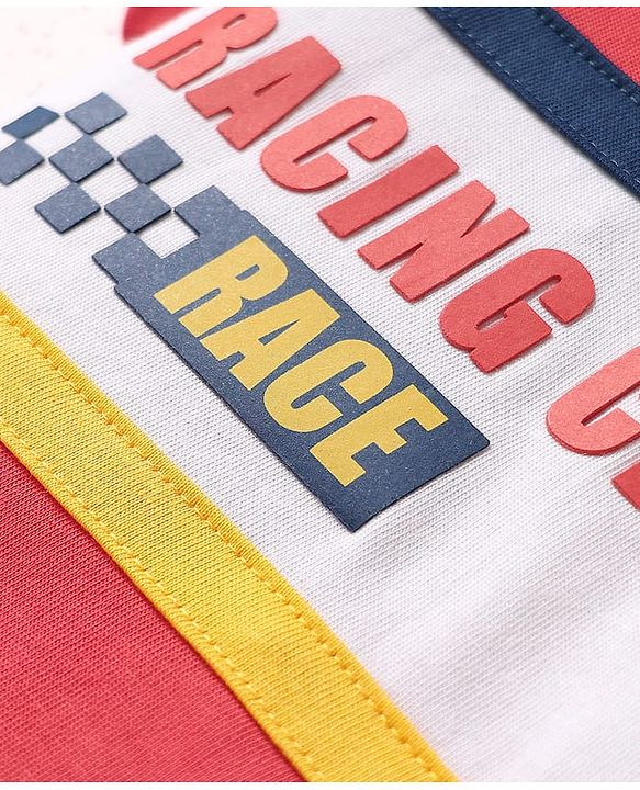 Babyhug Cotton Knit Half Sleeves T-Shirt with Racing Champion Print - Red & White