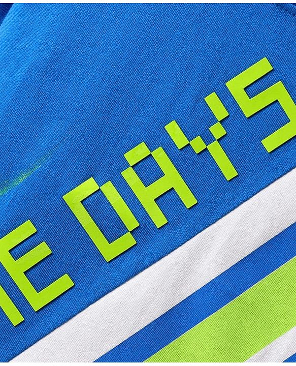 Babyhug Cotton Knit Half Sleeves T-shirt With Games Day Text Print - Blue
