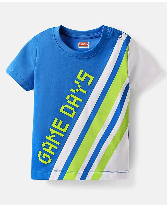 Babyhug Cotton Knit Half Sleeves T-shirt With Games Day Text Print - Blue