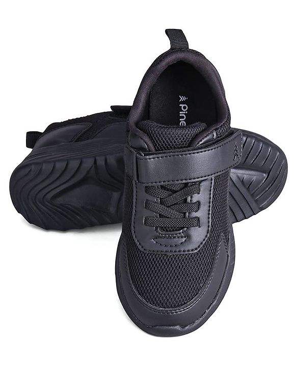Pine Kids School Shoes with Velcro Closure - Black