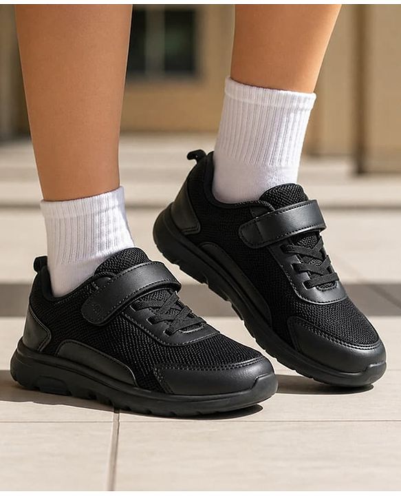 Pine Kids School Shoes with Velcro Closure - Black
