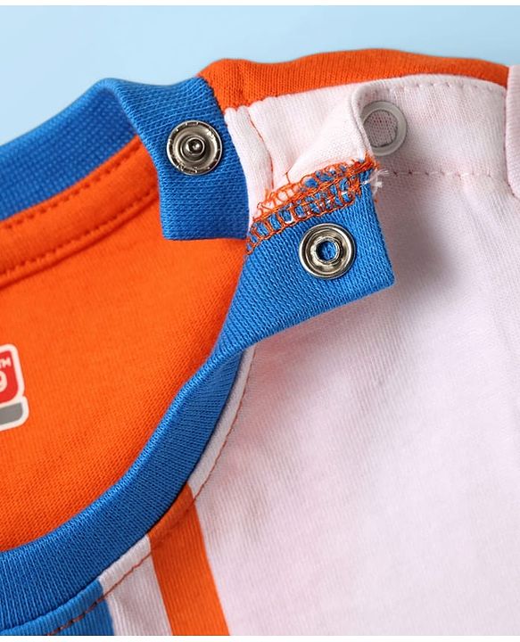 Babyhug Cotton Knit Half Sleeves T-Shirt with Athletic Text Print - Orange & White