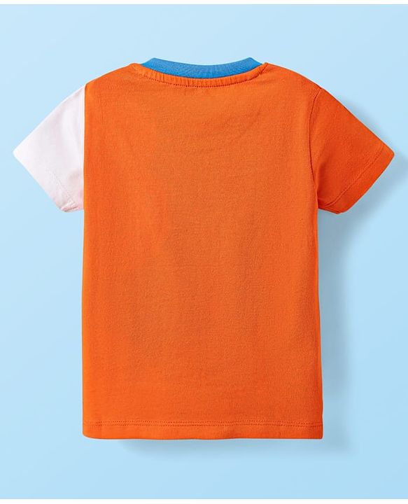 Babyhug Cotton Knit Half Sleeves T-Shirt with Athletic Text Print - Orange & White