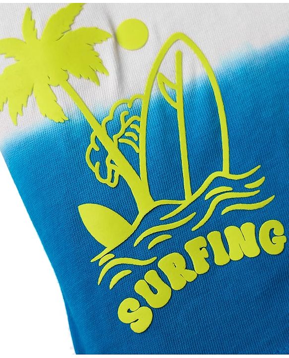 Babyhug 100% Cotton Knit Polo T-Shirt with Beach Theme HD Print - Blue