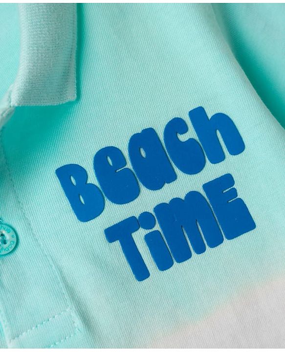Babyhug 100% Cotton Knit Polo T-Shirt with Beach Theme HD Print - Blue