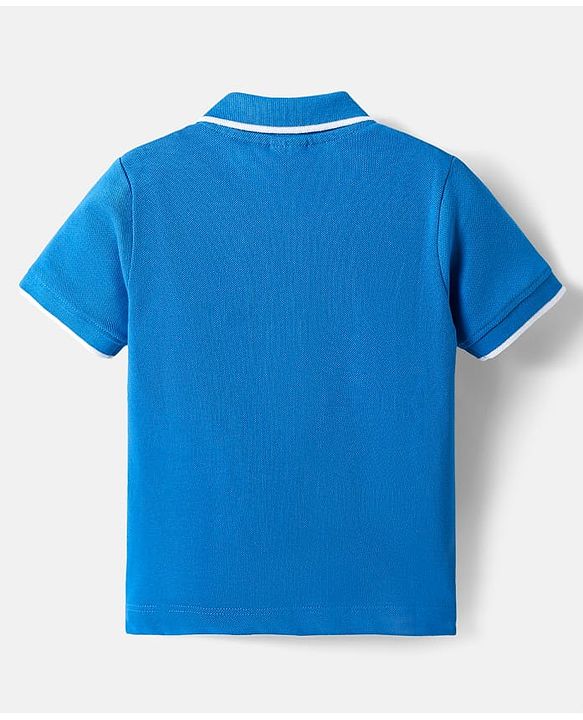 Babyhug Cotton Knit Half Sleeves Cut & Sew Polo T-Shirt With Choose Happy Embroidery Detailing - Blue & White