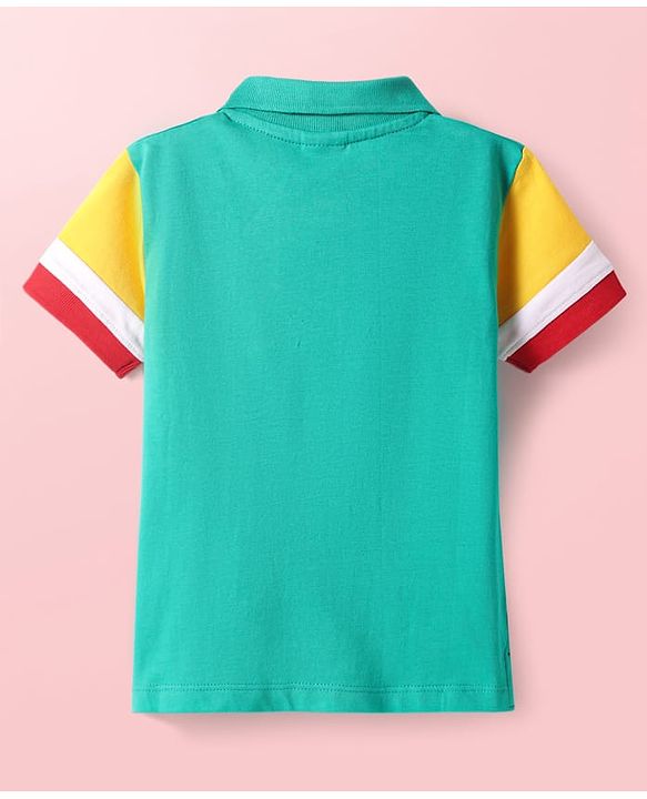 Babyhug Cotton Knit Half Sleeves Cut & Sew Polo T-Shirt With Stripes - Green & Yellow