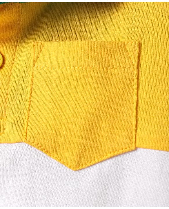 Babyhug Cotton Knit Half Sleeves Cut & Sew Polo T-Shirt With Stripes - Green & Yellow