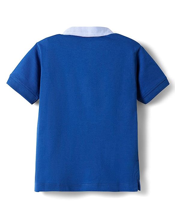 Babyhug Cotton Knit Half Sleeves Cut & Sew Polo T-Shirt With Yatch Club Embroidery - Blue