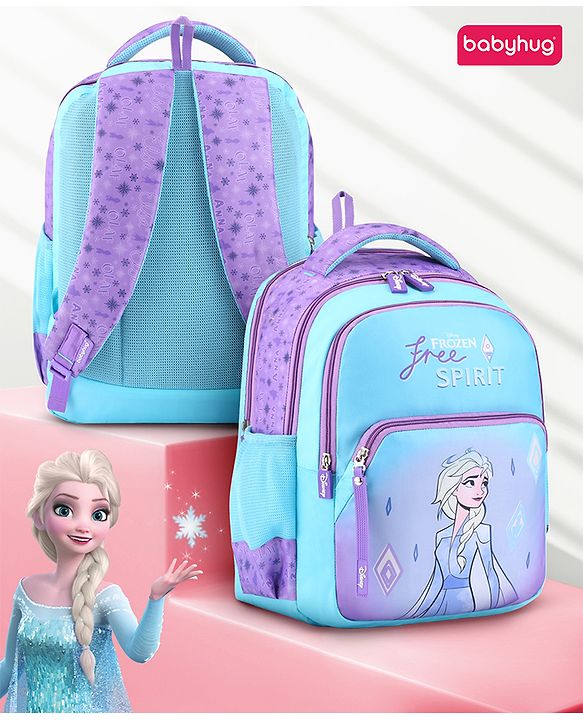 Babyhug Disney Frozen Tic-Tac-Toe School Backpack|2 Main Compartments, 2 Front Pockets, 2 side Bottle Pockets|Water Resistant|Long lasting and Durable Zippers | Comfortable back cushioning | For School, Travel and Outdoors|Lavender- 15.8 inches
