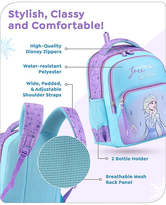 Babyhug Disney Frozen Tic-Tac-Toe School Backpack|2 Main Compartments, 2 Front Pockets, 2 side Bottle Pockets|Water Resistant|Long lasting and Durable Zippers | Comfortable back cushioning | For School, Travel and Outdoors|Lavender- 15.8 inches
