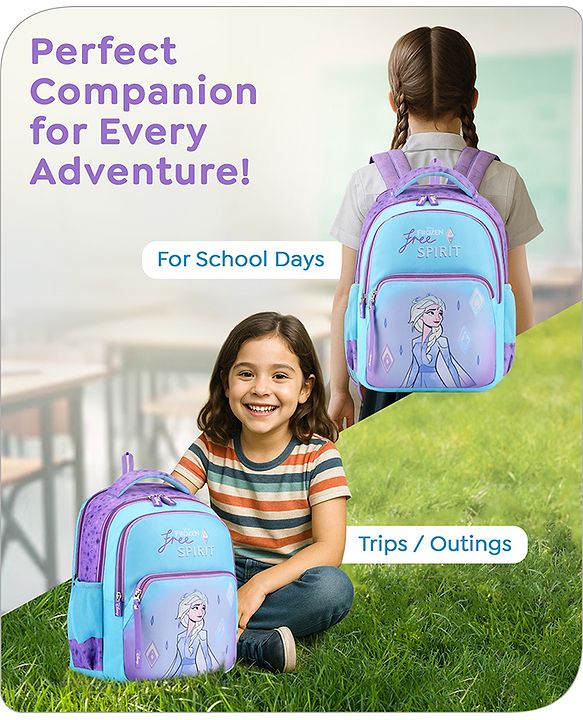 Babyhug Disney Frozen Tic-Tac-Toe School Backpack|2 Main Compartments, 2 Front Pockets, 2 side Bottle Pockets|Water Resistant|Long lasting and Durable Zippers | Comfortable back cushioning | For School, Travel and Outdoors|Lavender- 15.8 inches