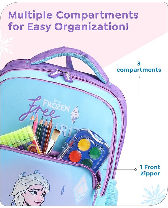 Babyhug Disney Frozen Tic-Tac-Toe School Backpack|2 Main Compartments, 2 Front Pockets, 2 side Bottle Pockets|Water Resistant|Long lasting and Durable Zippers | Comfortable back cushioning | For School, Travel and Outdoors|Lavender- 15.8 inches