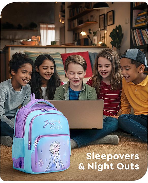 Babyhug Disney Frozen Tic-Tac-Toe School Backpack|2 Main Compartments, 2 Front Pockets, 2 side Bottle Pockets|Water Resistant|Long lasting and Durable Zippers | Comfortable back cushioning | For School, Travel and Outdoors|Lavender- 15.8 inches