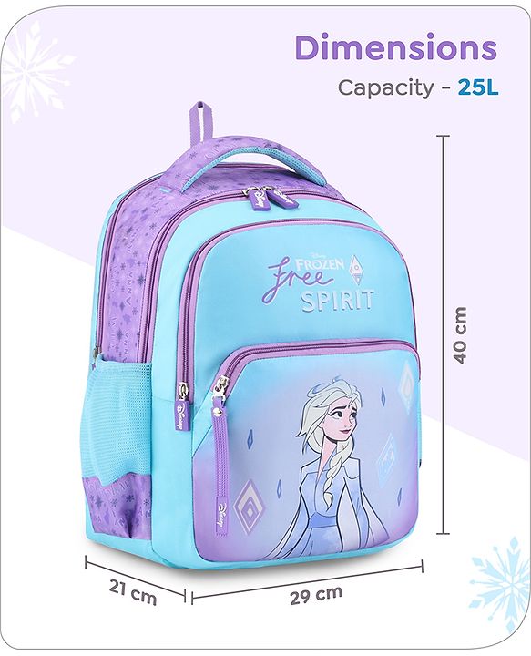 Babyhug Disney Frozen Tic-Tac-Toe School Backpack|2 Main Compartments, 2 Front Pockets, 2 side Bottle Pockets|Water Resistant|Long lasting and Durable Zippers | Comfortable back cushioning | For School, Travel and Outdoors|Lavender- 15.8 inches