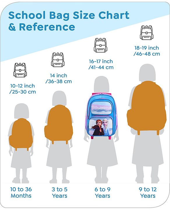 Babyhug Disney Frozen Sisters Trolley Backpack|2 Compartments, 2 Front Pockets, 2 side Bottle Pockets|Water Resistant|Long lasting & Durable Zippers|For School & Outdoors|Blue- 15.8 inches