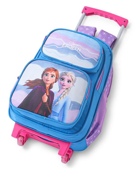 Babyhug Disney Frozen Sisters Trolley Backpack|2 Compartments, 2 Front Pockets, 2 side Bottle Pockets|Water Resistant|Long lasting & Durable Zippers|For School & Outdoors|Blue- 15.8 inches