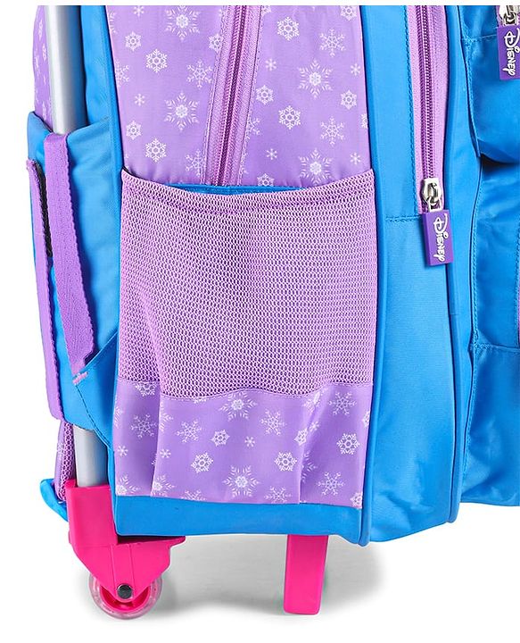 Babyhug Disney Frozen Sisters Trolley Backpack|2 Compartments, 2 Front Pockets, 2 side Bottle Pockets|Water Resistant|Long lasting & Durable Zippers|For School & Outdoors|Blue- 15.8 inches