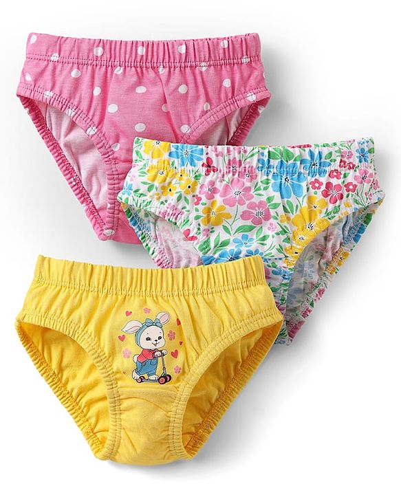 Babyhug 100% Cotton Single Jersey Knit Panties With Polka Dots & Floral Print Pack Of 3 - Yellow
