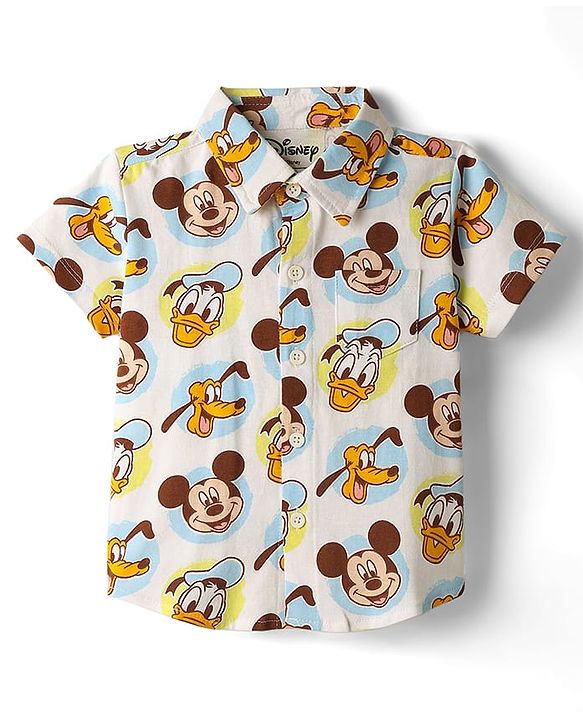 Babyhug Disney Single Jersey Knit Half Sleeves Shirt with Sleeveless Inner Tee & Denim Shorts Set with Mickey Mouse Graphics - Multicolor