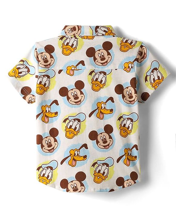 Babyhug Disney Single Jersey Knit Half Sleeves Shirt with Sleeveless Inner Tee & Denim Shorts Set with Mickey Mouse Graphics - Multicolor