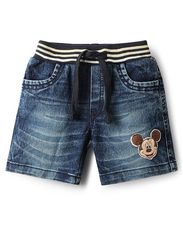 Babyhug Disney Single Jersey Knit Half Sleeves Shirt with Sleeveless Inner Tee & Denim Shorts Set with Mickey Mouse Graphics - Multicolor