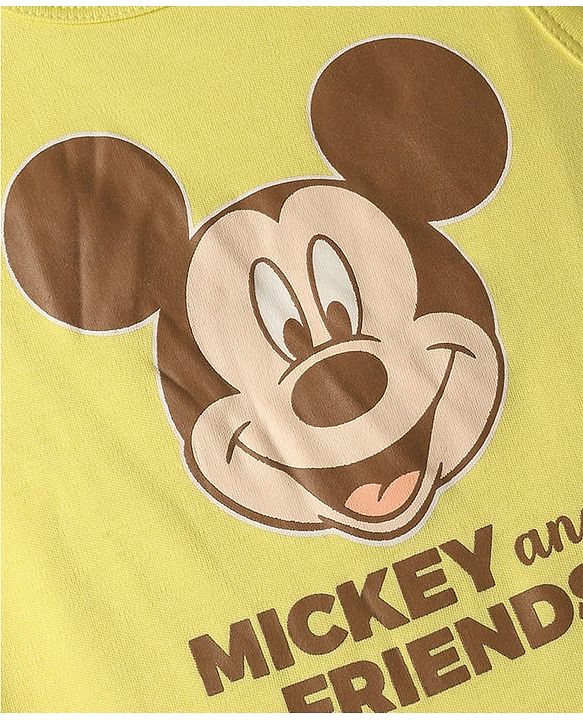 Babyhug Disney Single Jersey Knit Half Sleeves Shirt with Sleeveless Inner Tee & Denim Shorts Set with Mickey Mouse Graphics - Multicolor