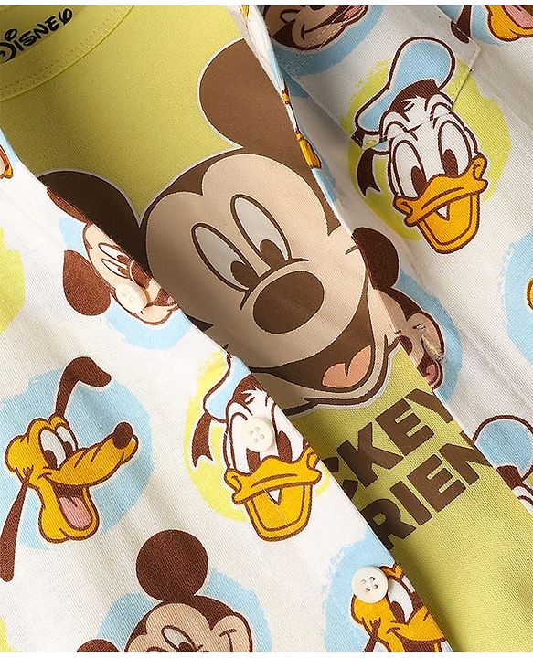 Babyhug Disney Single Jersey Knit Half Sleeves Shirt with Sleeveless Inner Tee & Denim Shorts Set with Mickey Mouse Graphics - Multicolor