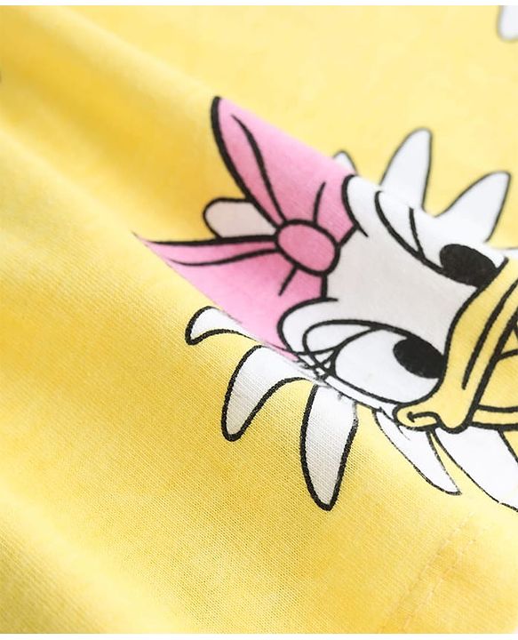 Babyhug Disney 100% Cotton Sleeveless Frock With Minnie Mouse Family Graphics - Yellow & Navy Blue