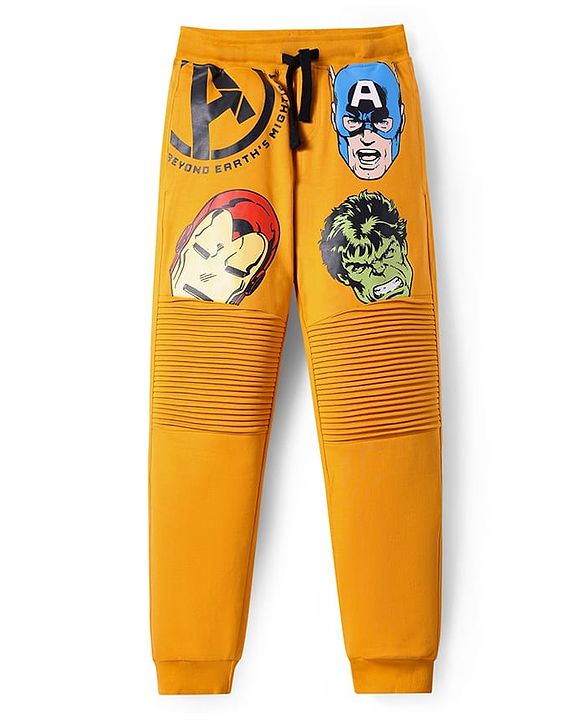 Pine Kids Marvel Terry Knit Full Length Track Pant with Avengers Graphics - Yellow